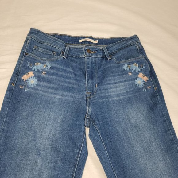 LEVI'S Mid Rise Skinny Floral Embroidered Jeans Size W31 L32 79% Cotton 19% Poly - Picture 10 of 16